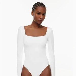 White Babaton Aritzia Squreneck Long Sleeve Bodysuit